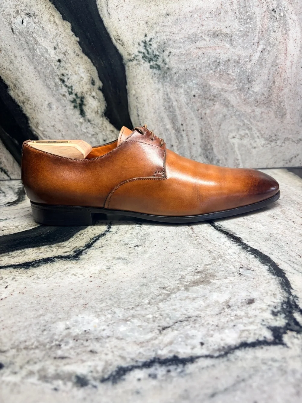 Santoni Goodyear Brown Cognac Leather Derby Shoes UK 8.5 US 9.5 Italy